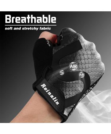 Reinalin Half-Finger Bicycle Gloves for Men & Women | Gel Shock Absorption Breathable & Anti-Slip | Black Fitness Gear - Buy Online on GoSupps.com
