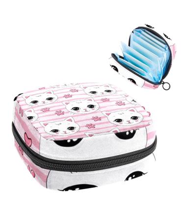 Cute Pink Cats Claw Stripe Pattern Sanitary Napkin Storage Bag Feminine Menstrual Cup Pouches Nursing Pad Holder Tampon Bags Portable Period Bag for Women Teen Girls 1Pcs Multi-colored 5