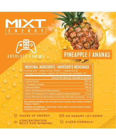 MIXT Energy Drink Mix Energy Powder 8 Hour Energy Formula Designed for Concentration Focus and Hours of Energy Without the Crash Sugar Free (60 Servings) (Pineapple) - Buy Online on GoSupps.com