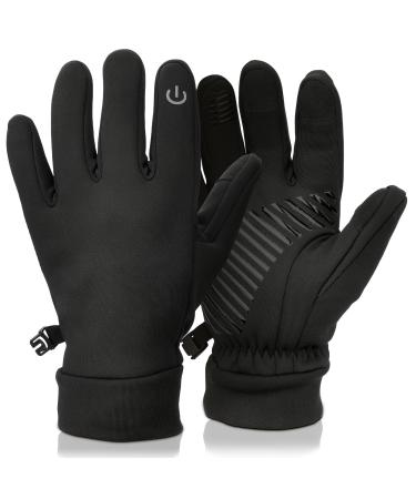 Fengzio gloves children winter gloves touchscreen bicycle gloves fleece water-repellent running gloves anti-slip wheel gloves outdoor sport for 6-15 years young girls XL (10-12 years) 1 black
