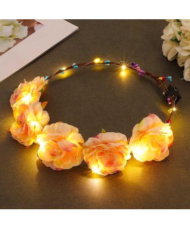 Zoestar LED Flower Crown Headbands Light Up Hair Wreath Headband Bridal Garland Headpiece Floral Festival Headdress Hair Accessories for Women and Girls