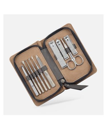 Nail Clippers Set Nail Clippers Adult Nail Care Tools Manicure Set 10 in 1 Stainless Steel Repair Kit with Brown Leather Travel Nail Set