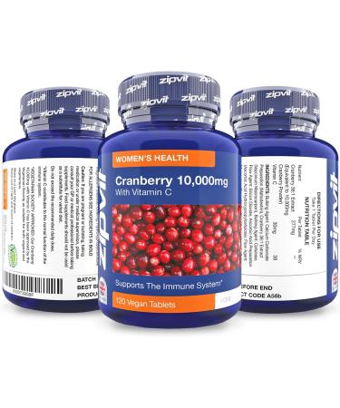 High Strength Cranberry Tablets 10,000mg with Vitamin C - 120 Vegan Tablets | Immune Support | Vegan & Vegetarian | 4 Months Supply - Buy Online on GoSupps.com