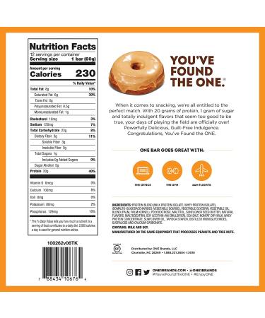 ONE Protein Bars - Gluten-Free, 20g Protein, 1g Sugar, Maple Glazed Doughnut, 12 Pack - Buy Online on GoSupps.com