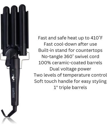 Cotex International Wave Maker - Ceramic Tourmaline Triple Barrels, Temperature Adjustable Portable Hair Waver in Black - Buy Online on GoSupps.com