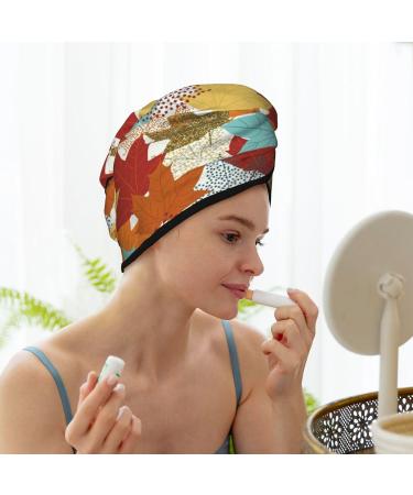 Hair Towel Wrap with Button - Quick Drying Turban for Effortless Hair Care | Fall Maple Leaves Design - Buy Online on GoSupps.com