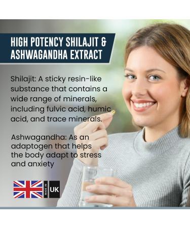 Shilajit Capsules 1300mg with Ashwagandha - Pure High Strength Supplement for Stamina & Stress - 60 Vegan Capsules - Buy Online on GoSupps.com
