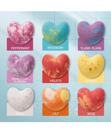 Bombe de bain ensemble 9 pcs bombes de bain en forme coeur avec kit bombe huile essentielle - Buy Online on GoSupps.com