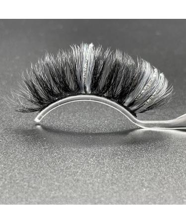 1 Pair Eyelashes White Colored Silver Glitter Lash Cat Eye False Eyelash Fluffy Faux Mink Eyelash Natural Look Fake Lashes 3D 20MM Soft Handmade Pack for Makeup Women Reusable By Miss Kiss MIAMI