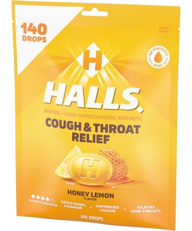 Halls Cough and Throat Relief Honey Lemon Cough Drops Bulk Pack 140 Drops 140 Count (Pack of 1) - Buy Online on GoSupps.com