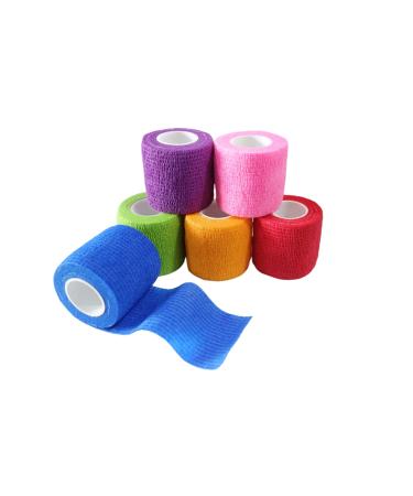 Transun Moo 6 Pack 2" x 5 Yards Self Adhesive Bandage Wrap Breathable Cohesive Vet Wrap for Pets, Elastic Self-Adherent Tape for Sports, Wrist, Ankle ( Mixed Colors) 2 Inch (Pack of 6) Mixed Colors