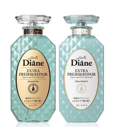 Moist Diane Hair Shampoo and Conditioner Set for Women& Men Natural Keratin Protein Haircare Japanese Hydrating Moisturizing Hair& Scalp Hair Care Set Silicone & Sulfate Free Extra Fresh & Hydrate