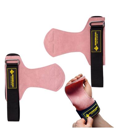MANUEKLEAR Weightlifting Wrist Straps with Cushion Wrist Loop,Leather Weight Lifting Wrist Straps for Deadlifts, Powerlifting, Heavy Shrug for Men/Women Heart - Pink