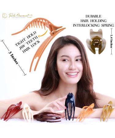 RC Roche 6-Piece French Hair Clips - High-Quality Curved Hair Clamps for Women & Girls | Solid Hold No Slide Classic Medium Style - Buy Online on GoSupps.com