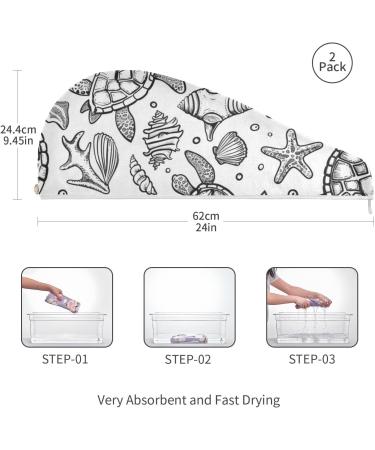 Super Absorbent Turtles Seashells Hair Towel 2 Pack - Quick Dry Hair Turbans for Women & Girls | Stylish & Functional - Buy Online on GoSupps.com