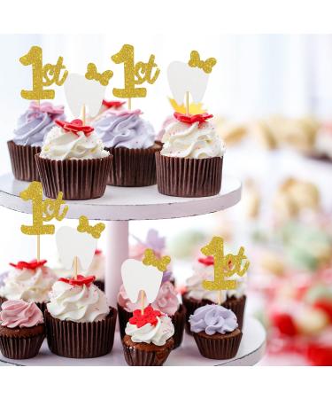 MonMon & Craft 1st Tooth Cupcake Toppers/Baby Shower Tooth Cupcake Toppers/Teeth Fairy Day/First Tooth Party Decorations/Gold Glitter - 24 Pcs - Buy Online on GoSupps.com