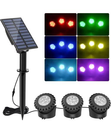 Natpow solar pond lighting RGB underwater pond light Landscape headlight pond lamp diving spotlights with IP68 waterproof color change garden lighting for garden patio tree (3 in 1) 3h-RGB