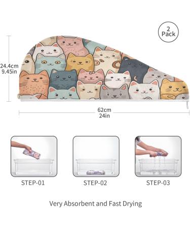 Large Group of Cats Dry Hair Cap - 2 Piece Quick Drying Towel Set with Button Headband | Super Absorbent & Comfortable - Buy Online on GoSupps.com
