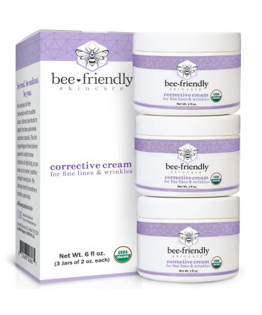 BeeFriendly Organic Corrective Cream USDA Certified Face Moisturizer Rich Revitalizing Night Cream For Sensitive Skin Aids With Fine Lines Wrinkles Crows Feet Eyes Face Neck 6 oz (3 Jars in box) 2 Ounce (Pack of 3)