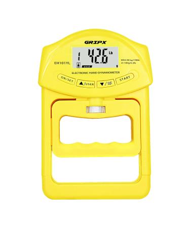 GRIPX Digital Hand Dynamometer Grip Strength Meter Automatic Recording of Electronic Grip Force 198 lbs / 90 kg Yellow