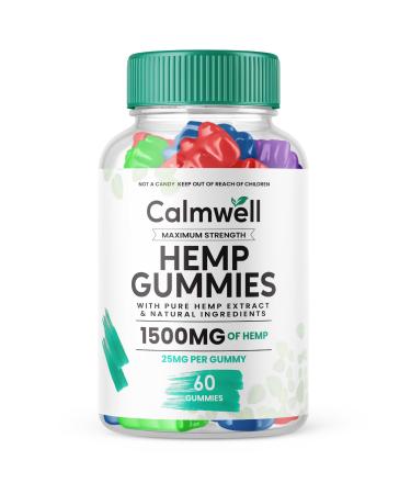 Calmwell Hemp Gummies - Official Formula - Calmwell Gummies Extra Strength Maximum Performance Hemp Blend Calm Well Gummies Great Taste 25mg Per Gummy 1500mg Per Bottle New 2024 Blend (60 Gummies)