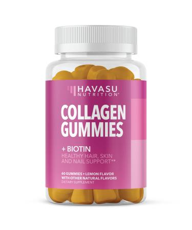 Collagen Gummies for Women and Men with 2500mcg Biotin Zinc Vitamin C & E - Hydrolyzed Collagen Gummies for Hair Skin & Nail Support - Biotin and Collagen Gummies - Lemon Flavor - 30 Servings 60 Count (Pack of 1)