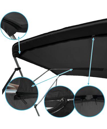 SavvyCraft 4 Bow Bimini Top Replacement Cover - Durable Marine Grade Canvas - 9 Color Options - 8ft or 10ft Long - Easy Install Zipper Sleeves - Boat Canopy Sun Shade - Black Canvas Only - 97-103W - Buy Online on GoSupps.com