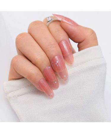 Sethexy Shiny Oval False Nails - Long Nude Pink Sparkle 24pcs Acrylic Art Fingernails for Women & Girls - International Shipping Available - Buy Online on GoSupps.com