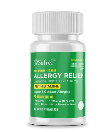 Safrel Loratadine 10mg 100 Tablets | Non-Drowsy 24 Hour Allergy Relief Medicine | Antihistamine Support for Runny Nose Sneezing Itchy Watery Eyes - Buy Online on GoSupps.com