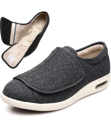 DHIJUPNG Arthritis Swollen Feet Diabetic Shoes Adjustable Extra Wide Comfortable Walking Shoes Winter Plush Sneakers Indoor Outdoor Relief for Swollen Feet Men 9/Women 10 Dark Grey Men 9/Women 10
