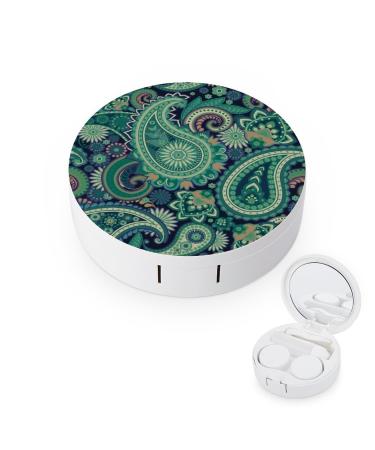 Green Paisley Contact Lens Case Travel Portable Travel Contact Lens Box with Mirror