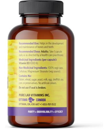 Pure Lab Vitamins | Vitamin D3 1000IU | 360 Vegi Capsules | Mood Booster Bone Health Teeth Health and Immune System Support | Vitamin D3 Cholecalciferol | Vitamin D3 Capsules | Vitamin D3 Supplement - Buy Online on GoSupps.com
