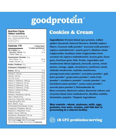 Good Protein Vegan Plant-based Protein Powder 100% Natural Non-GMO Dairy-free Gluten-free Soy-free No Added Sugar and Nothing Artificial. Cookies & Cream All-in-One Shake 440 grams Cookies & Cream 440 g - Buy Online on GoSupps.com