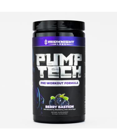 Midknight Labs Pump Tech Pre-Workout - Extreme Pumps Focus Energy Performance - L-Citrulline Betaine L-Tyrosine Alpha-GPC Caffeine Theobromine Huperzine A - 440.37g (Berry Bastion)