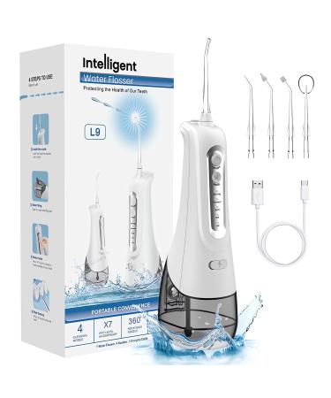 Water Dental Flosser Water Flosser Cordless Teeth Pick 4 Modes Portable Cordless Oral Irrigator Waterproof Water Dental Picks for Teeth Cleaning 6 Nozzles Water Flossing for Travel & Home (White)