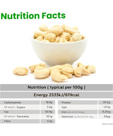 Zeina Raw Cashew Nuts 1kg - High Vitamin B6 and Iron, Natural Fiber and Protein Snack with Resealable Bag - Peanut and Sesame Free - Buy Online on GoSupps.com
