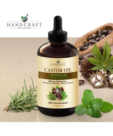 Castor Oil with Rosemary & Peppermint for Hair Growth, Eyelashes & Eyebrows - 100% Pure Carrier Oil - 4 fl. Oz - Buy Online on GoSupps.com