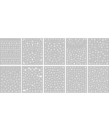Christmas Nail Stickers 10 Sheets Self-Adhesive Nail Decal Snowflake Winter White Nail Art Decoration Design Supplies - Buy Online on GoSupps.com