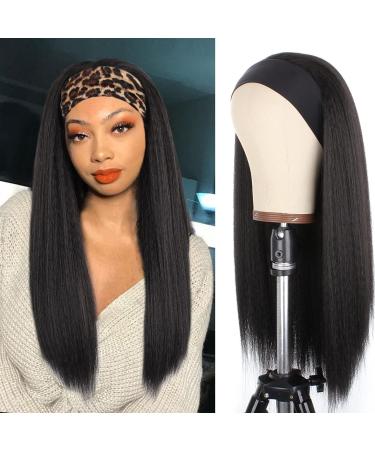 Kachanaa Kinky Headband Wigs for Black Women Natural Glueless Synthetic Yaki Straight Wigs for Women 22 Inch (1B#) 22 Inch 1B# Headband Wig