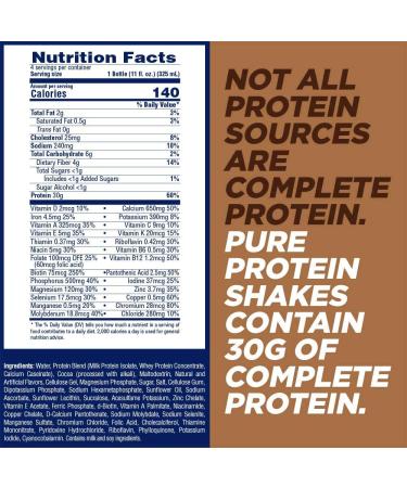 Pure Protein Rich Chocolate Shake - 30g Complete Protein, Keto-Friendly, Immune Support - 12 Pack 11oz Bottles - Buy Online on GoSupps.com