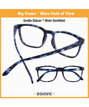 DOOViC Blue Light Filter Reading Glasses | Square Frame Large Lenses Prescription 024 Blue Tortoiseshell | 1.25x Magnification - Shop Internationally! - Buy Online on GoSupps.com