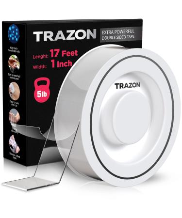 Double Sided Tape Heavy Duty - 17Ft  1 Inch - Removable Mounting Nano Tape - Strong Adhesive  Washable and Reusable - Wall Tape for Picture Photo Carpet Decoration - Poster Tape Roll