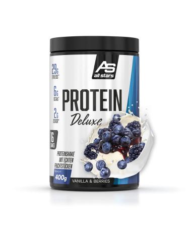 All stars protein deluxe can-400g-vanilla & berries-Premium protein powder with real fructose-for muscle building weight management and anti-heat hungry - Buy Online on GoSupps.com
