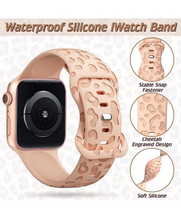 6 Pack Leopard Engraved Apple Watch Bands - Waterproof Cheetah Sport Silicone Wristbands for Women - Compatible with iWatch Series 8 7 6 5 4 3 2 SE - Starlight-38 A - Black/Pink Sand/Pine Green/Starlight/Smoke Violet/White - Buy Online on GoSupps.com