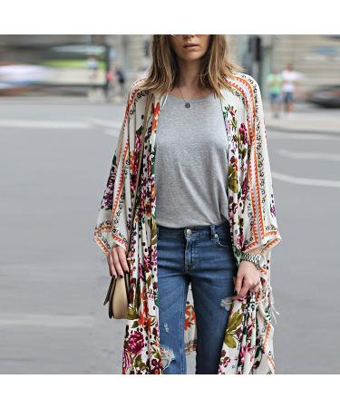 Women's Boho Chiffon Long Sleeve Cardigan Top - Elegant Vacation Blouse Coat in White Medium 00 - Buy Online on GoSupps.com