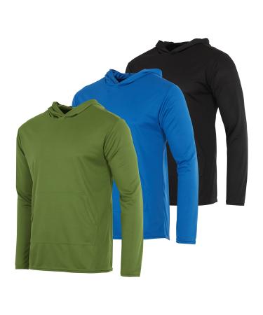 3 Pack: Men's Mesh Long Sleeve Athletic Pullover Hoodie Sweatshirt with Kangaroo Pocket - Fishing UPF 50+(Big & Tall) Hoodie Standard 3X-Large Set 6