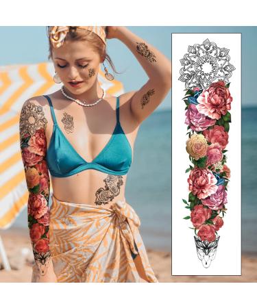 SOOVSY Full Arm Temporary Tattoo with Bird, Daisy, Rose, Peony Design - 46 Sheets for Women, Girls, Boys. Half Arm Fake Tattoos for Men - Realistic Sleeves - Buy Online on GoSupps.com