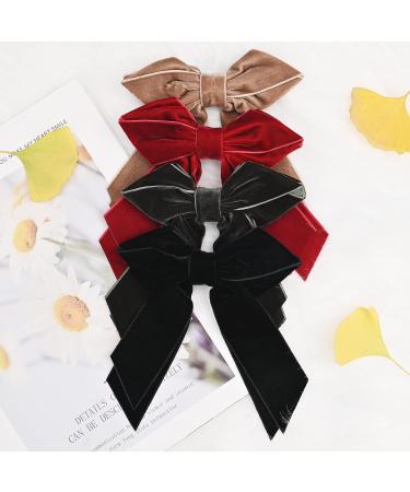 DEEKA 6 Large Velvet Bows Hair Clips Barrettes for Women and Girls - 4 Pack (Red+Black+Dark Green+Brown) - Buy Online on GoSupps.com