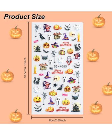 NICENEEDED 5D Halloween Nail Art Stickers 3 Sheets Stereoscopic Embossed Pumpkin Nail Decals Self-Adhesive Stickers with Skull Bat Witch Bloody Lips Design for Nail Art Decorations - Buy Online on GoSupps.com