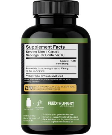 Gade Nutrition Bromelain Supplement in Capsules | Bromelain 2,400 GDU/g - 500mg per Capsule - Digestive Enzymes & Joint Support Supplement Proteolytic Enzymes for Digestion Fresh Pineapple Source - Buy Online on GoSupps.com